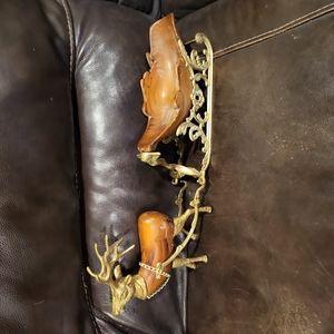 Vintage Mid-Century Modern Wood & Brass Reindeer Pulling Sliegh 23"L